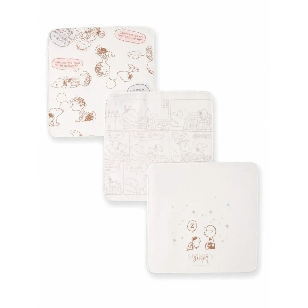 PEANUTS Snoopy 3 Pack Cotton Gauze Handkerchiefs Sleepy Newborn Made in Japan